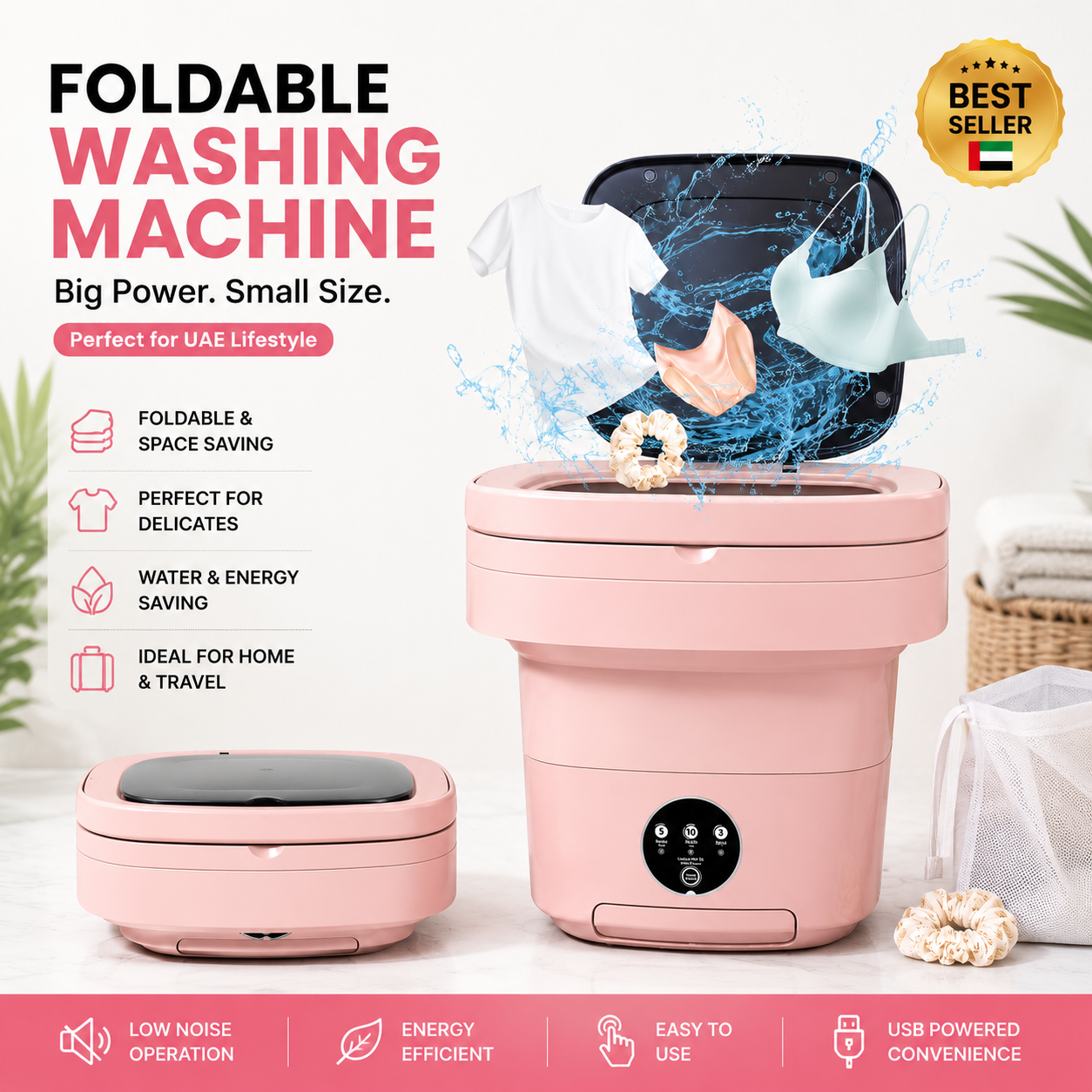 Mini Foldable Washing Machine – Portable Compact Laundry Washer for Travel, Dorms & Small Spaces