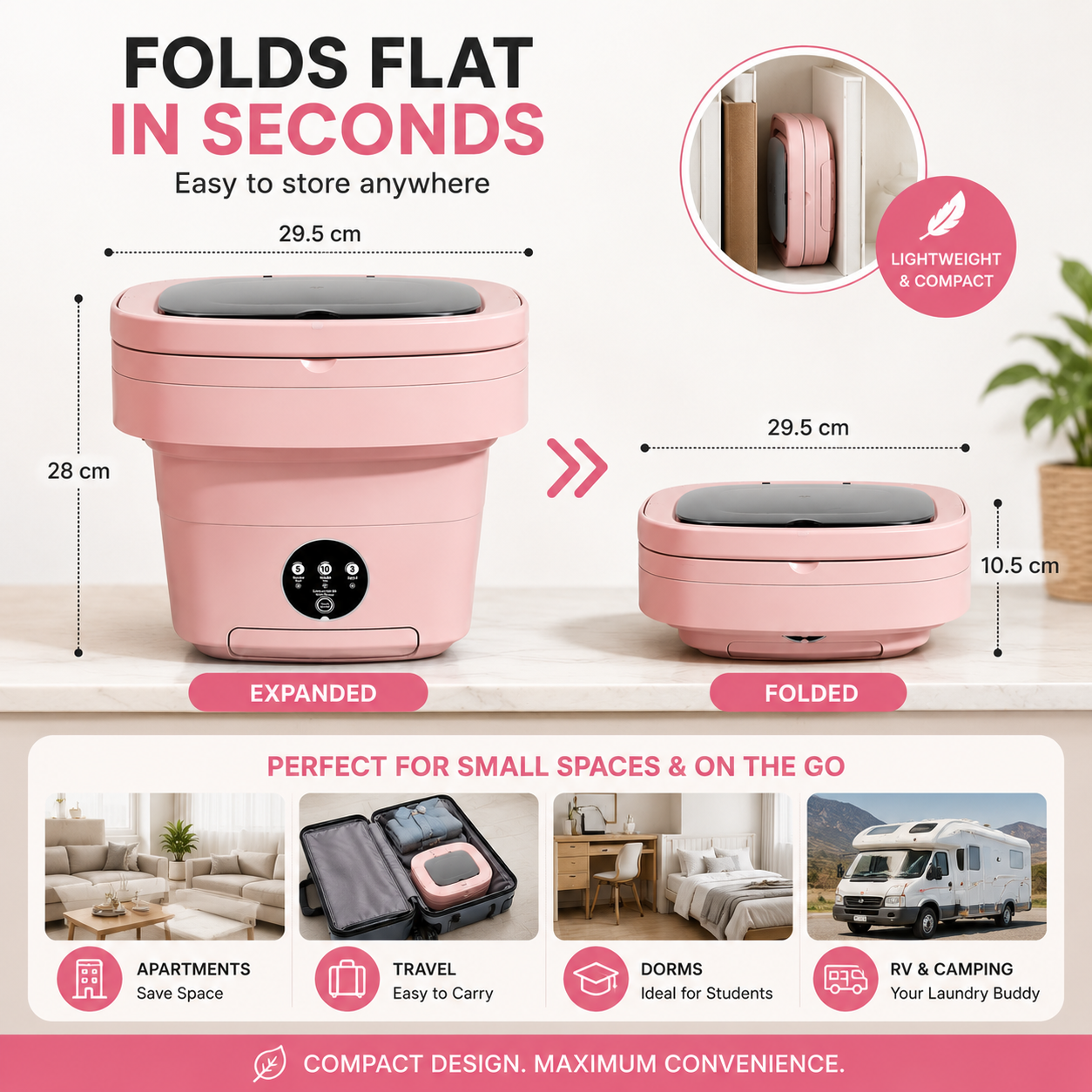 Mini Foldable Washing Machine – Portable Compact Laundry Washer for Travel, Dorms & Small Spaces